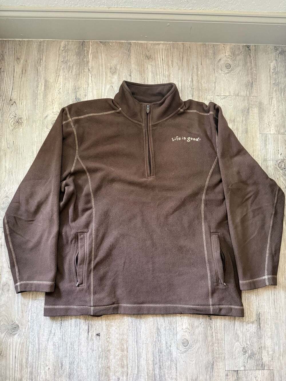 Life is Good Brown 1/4 Zip Fleece Pullover Jacket